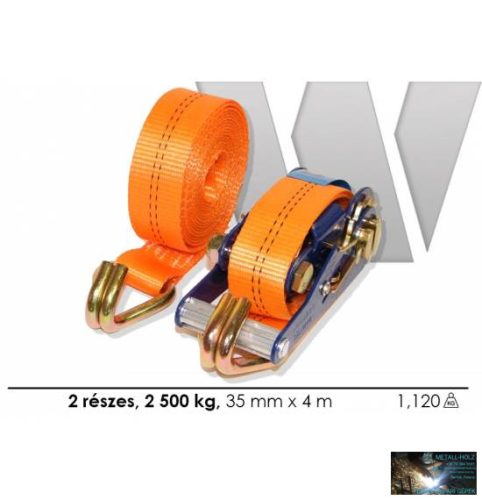 WKR-Rakományrögzítő csúcsos horoggal, két részes, 4mx35mm 2500kg-ig, narancs