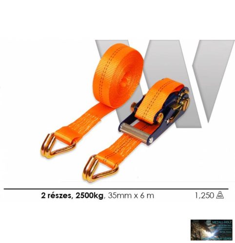 WKR-Rakományrögzítő csúcsos horoggal, két részes, 6mx35mm 2500kg-ig, narancssárga