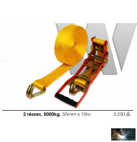 WKR-Rakományrögzítő ERGO racsnis, csúcsos horoggal, két részes, 10mx50mm 5000kg-ig, citromsárga