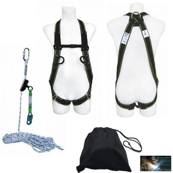   Készlet tetőn végzett munkához:heveder,15 m kötél,önzáró szerkezet