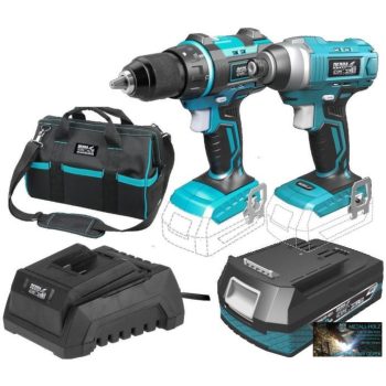   Dedra akkumulátoros fúrógép + csavarozó 18 V készlet (akku + töltő + táska)