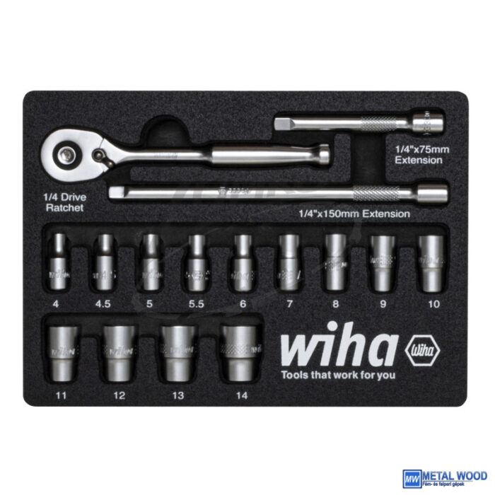 WIHA 1/4" dugókulcs készlet 16r. 4-14 mm fiókmodul 333-91/No.44683 - Image 1