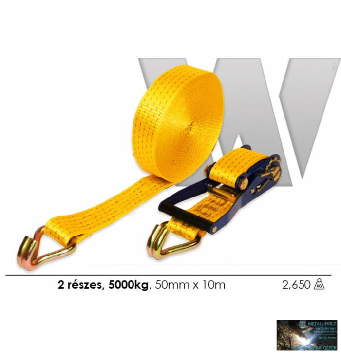 WKR-Rakományrögzítő csúcsos horoggal, két részes, 10mx50mm 5000kg-ig,citromsárga - Image 1