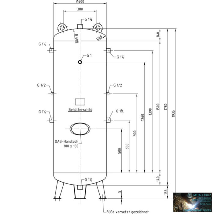 Aircraft 500 literes horganyzott tartály DB VZ 500/11 V álló - Image 2