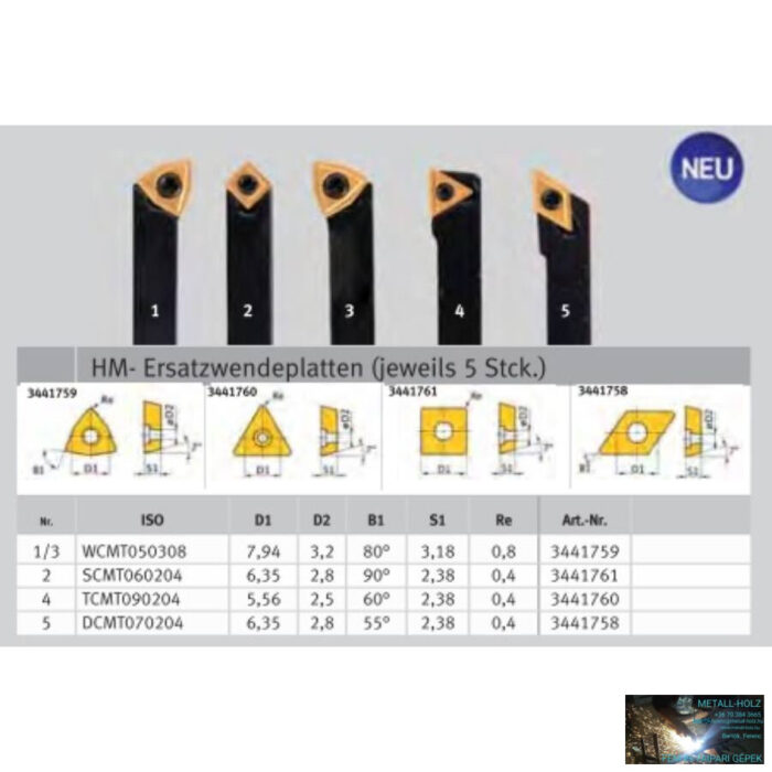 Esztergakés készlet cserélhető kf. lapkákkal 8mm 5db - Image 1