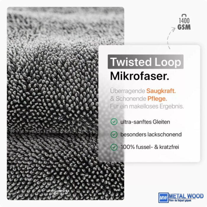 Chemicalworkz Szürke Szárítókendő 60x40cm 1400GSM  Shark Twisted Towel - Image 3