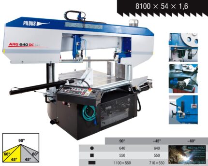 PILOUS ARG640DC SAF kétoszlopos hidraulikus félautomata szalagfűrészgép