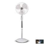 Időzítős, 3 sebességes állványos ventillátor, 16", távirányító, 55W, hálós védőburkolat, króm vagy fekete