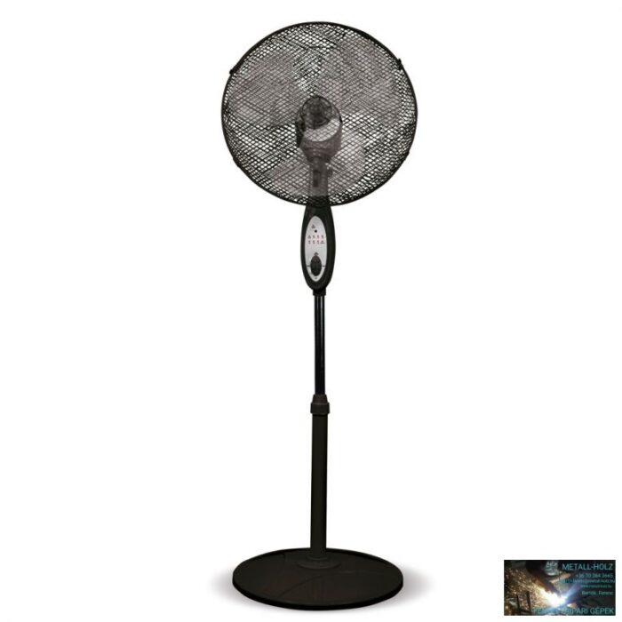 Időzítős, 3 sebességes állványos ventillátor, 16", távirányító, 55W, hálós védőburkolat, króm vagy fekete - Image 2