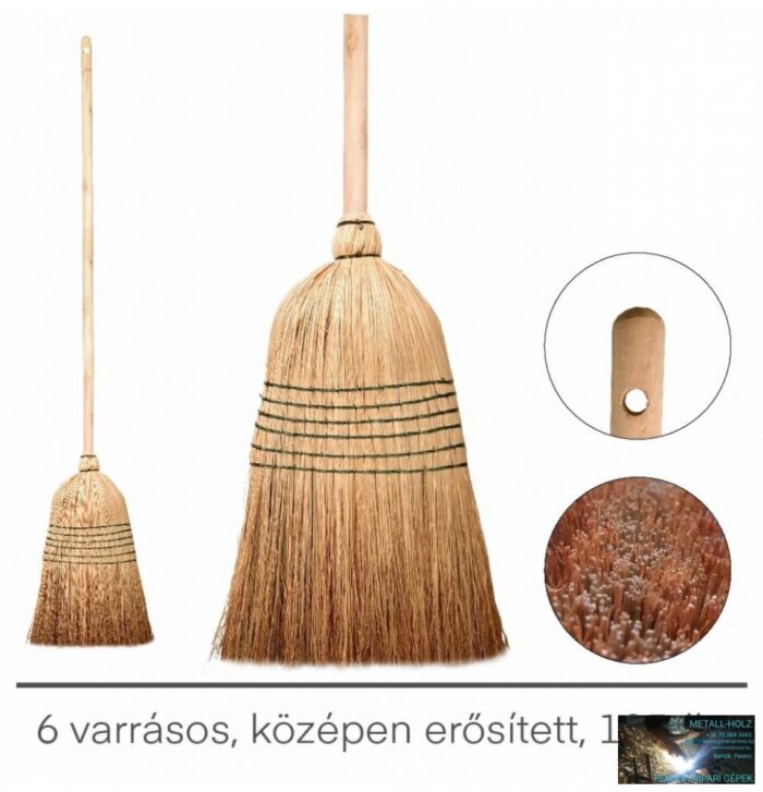 Cirokseprű 6 varrásos, középen erősített 105dkg fa nyéllel - Image 1