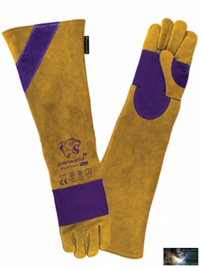 Panther Pro hegesztőkesztyű, tripla kevlár, marhabőr, sárga/lila, 480mm hosszú (10 db/cs) - Image 1