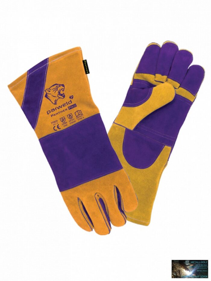 Panther-Pro MIG hegesztőkesztyű, extra hosszú-erős, marhabőr, 10-es, sárga/lila (10db/cs) - Image 1