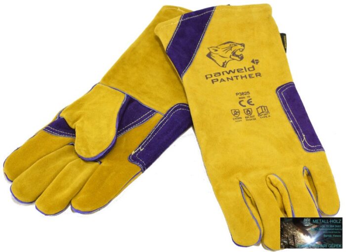 Panther-Pro MIG hegesztőkesztyű, extra hosszú-erős, marhabőr, 10-es, sárga/piros (10db/cs) - Image 1