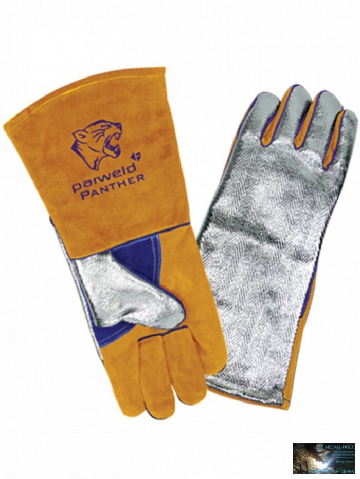 Panther ALU hátlapos MIG kesztyű, hosszú, erősített, marhabőr, sárga/lila (10 db/cs) - Image 1