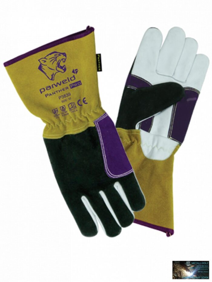 Panther-Pro AWI kesztyű, extraerős kecskebőr-marhabőr, 10-es sárga/fehér/lila/fekete (10 db/cs) - Image 1