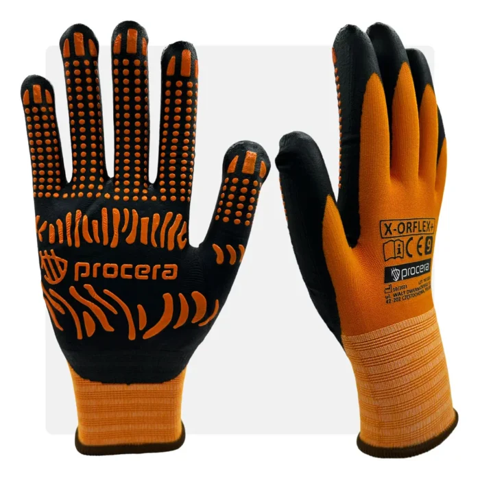 ORFLEX mikrohabos nitril mártott narancs képernyő érzékelő munkavédelmi kesztyű - Image 1